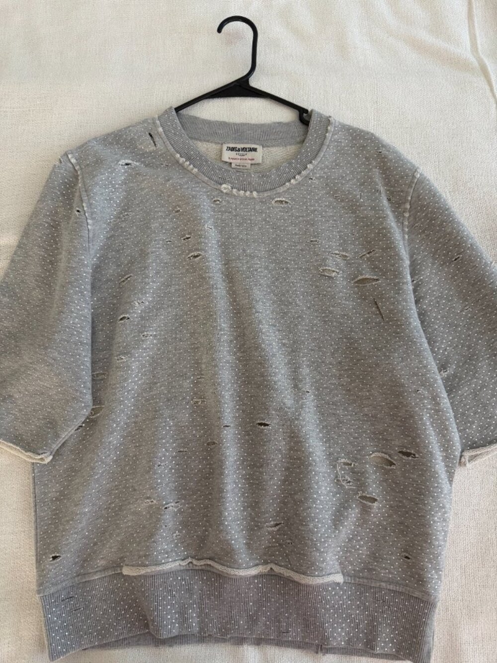 Zadig & Voltaire Rhinestone Studded Distressed French Terry Sweatshirt Gray M